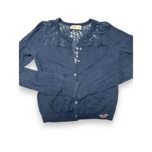 Y2K Hollister Navy Blue Lace Button Cardigan Size Medium